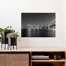Plakat Opera w Sydney i panorama miasta widziana z mostu portowego