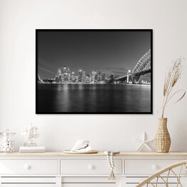 Plakat w ramie Opera w Sydney i panorama miasta widziana z mostu portowego