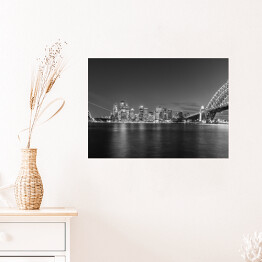 Plakat Opera w Sydney i panorama miasta widziana z mostu portowego