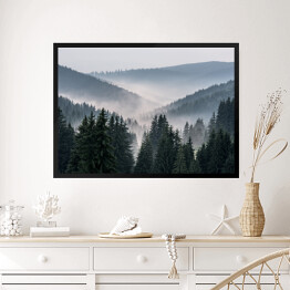 Obraz w ramie Mglisty krajobraz - widok z gór na dolinę pokrytą mgłą