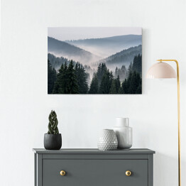 Obraz na płótnie Mglisty krajobraz - widok z gór na dolinę pokrytą mgłą