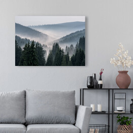 Obraz na płótnie Mglisty krajobraz - widok z gór na dolinę pokrytą mgłą