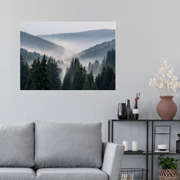 Plakat samoprzylepny Mglisty krajobraz - widok z gór na dolinę pokrytą mgłą