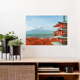 Plakat Góra Fuji i japońska architektura