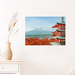 Plakat samoprzylepny Góra Fuji i japońska architektura