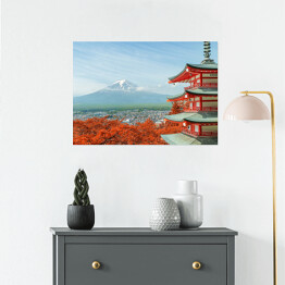 Plakat samoprzylepny Góra Fuji i japońska architektura
