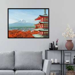 Plakat w ramie Góra Fuji i japońska architektura