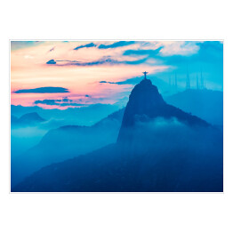 Plakat samoprzylepny Widok zmierzchu w niebieskich i różowych barwach nad Rio De Janeiro, Brazylia