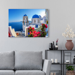 Obraz na płótnie Santorini - wyspa z bialym kościołem w Oia, Grecja