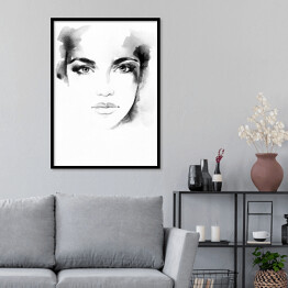 Plakat w ramie Portret kobiety - czarno biała akwarela