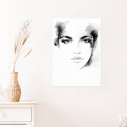 Plakat samoprzylepny Portret kobiety - czarno biała akwarela