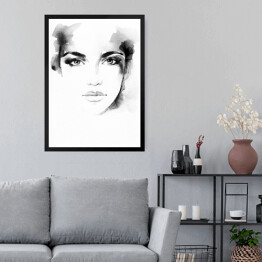 Obraz w ramie Portret kobiety - czarno biała akwarela
