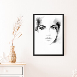 Obraz w ramie Portret kobiety - czarno biała akwarela