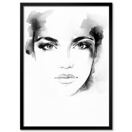 Plakat w ramie Portret kobiety - czarno biała akwarela