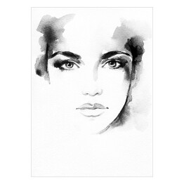 Plakat samoprzylepny Portret kobiety - czarno biała akwarela