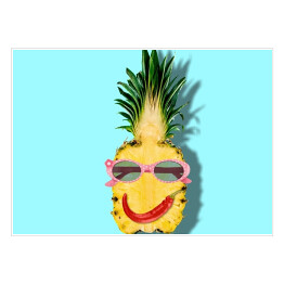Plakat Uśmiechnięty ananas na niebieskim tle