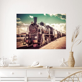 Plakat samoprzylepny Stara parowa lokomotywa na tle pastelowego nieba