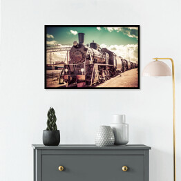 Plakat w ramie Stara parowa lokomotywa na tle pastelowego nieba