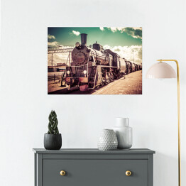 Plakat Stara parowa lokomotywa na tle pastelowego nieba