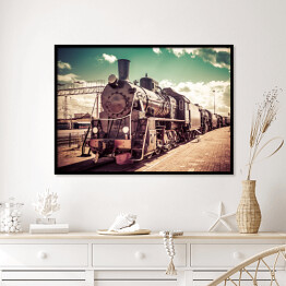 Plakat w ramie Stara parowa lokomotywa na tle pastelowego nieba