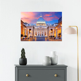 Plakat samoprzylepny Pięknie oświetlony Watykan, Rzym