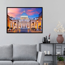 Plakat w ramie Pięknie oświetlony Watykan, Rzym