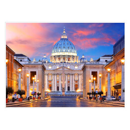 Plakat Pięknie oświetlony Watykan, Rzym