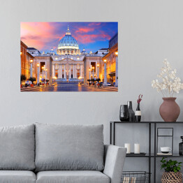 Plakat samoprzylepny Pięknie oświetlony Watykan, Rzym