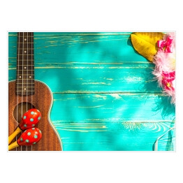Plakat samoprzylepny Ukulele z hawajskim stylowym tłem