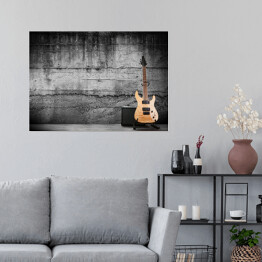 Plakat samoprzylepny Nowoczesna gitara elektryczna oparta o ścianę