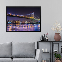 Obraz w ramie Oświetlony Nowy Jork i most w Queensboro nocą 