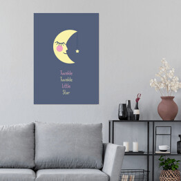 Plakat samoprzylepny "Twinkle Twinkle Little Star" - ilustracja z księżycem i gwiazdą