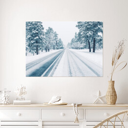 Plakat samoprzylepny Zimowa droga pokryta lodem