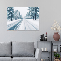 Plakat samoprzylepny Zimowa droga pokryta lodem