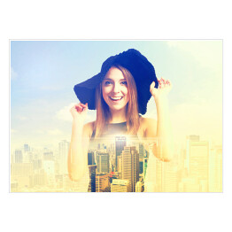 Plakat Podwójna ekspozycja - młoda kobieta i panorama wielkiego miasta