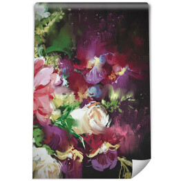 Fototapeta winylowa zmywalna Bukiet fioletowo różowo białych kwiatów na ciemnym tle