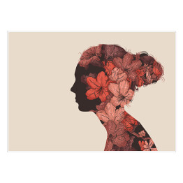Sylwetka kobiety z kwiatami w odcieniach czerwieni