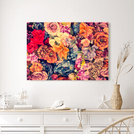 Obraz na płótnie Bukiet kolorowych kwiatów w ciepłych barwach