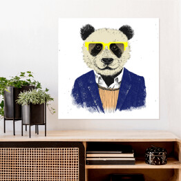 Plakat samoprzylepny Panda - hipster w eleganckim stroju i okularach