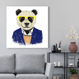 Panda - hipster w eleganckim stroju i okularach