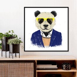 Plakat w ramie Panda - hipster w eleganckim stroju i okularach
