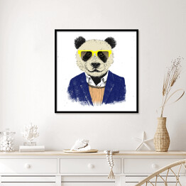 Plakat w ramie Panda - hipster w eleganckim stroju i okularach