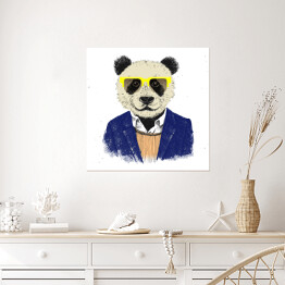 Plakat samoprzylepny Panda - hipster w eleganckim stroju i okularach