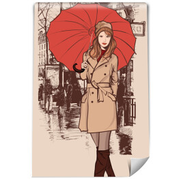 Fototapeta winylowa zmywalna Kobieta z czerwonym parasolem