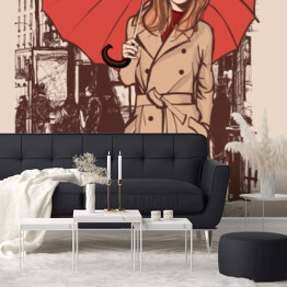 Fototapeta winylowa zmywalna Kobieta z czerwonym parasolem
