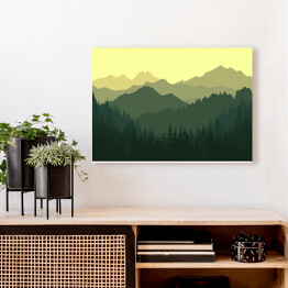 Obraz na płótnie Las na tle gór w zielonych i żółtych barwach