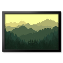 Obraz w ramie Las na tle gór w zielonych i żółtych barwach