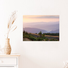Plakat samoprzylepny Panorama gór tuż przed zachodem słońca