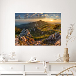Plakat Panorama skalistej góry o zmierzchu