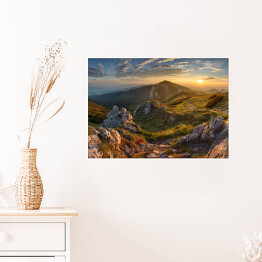 Plakat Panorama skalistej góry o zmierzchu
